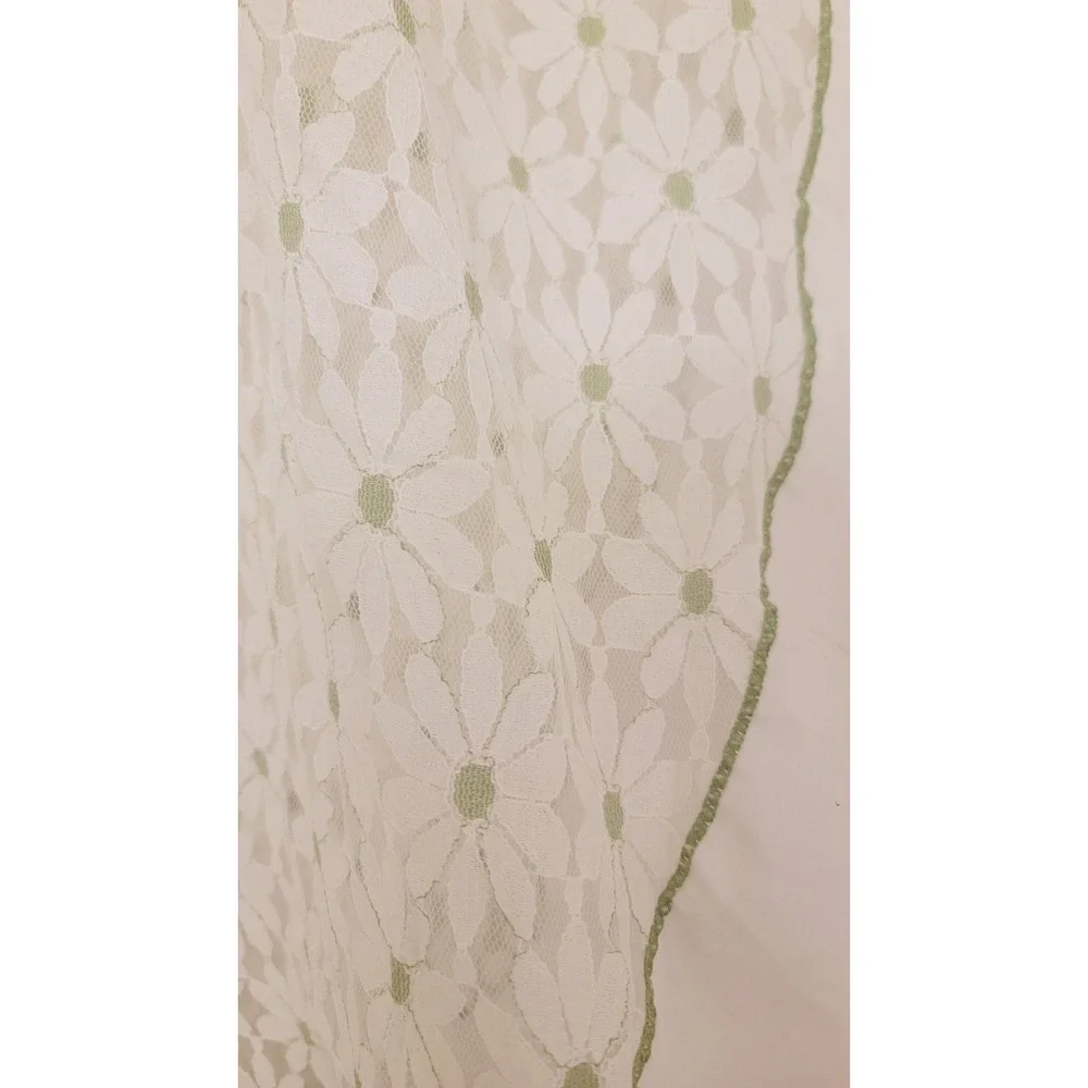 Vintage 60s 70s Round Lace Tablecloth & Apron Daisies Yellow Green White Retro‎